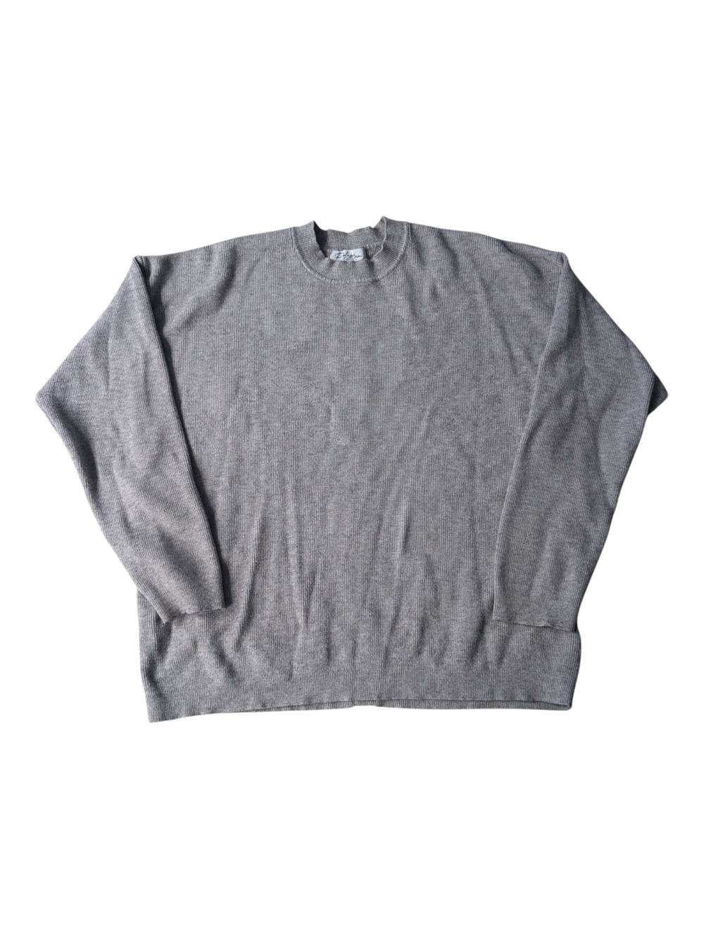 Polagram Gray Oversized Crewneck Sweater Women's Large Button Back Minimalist